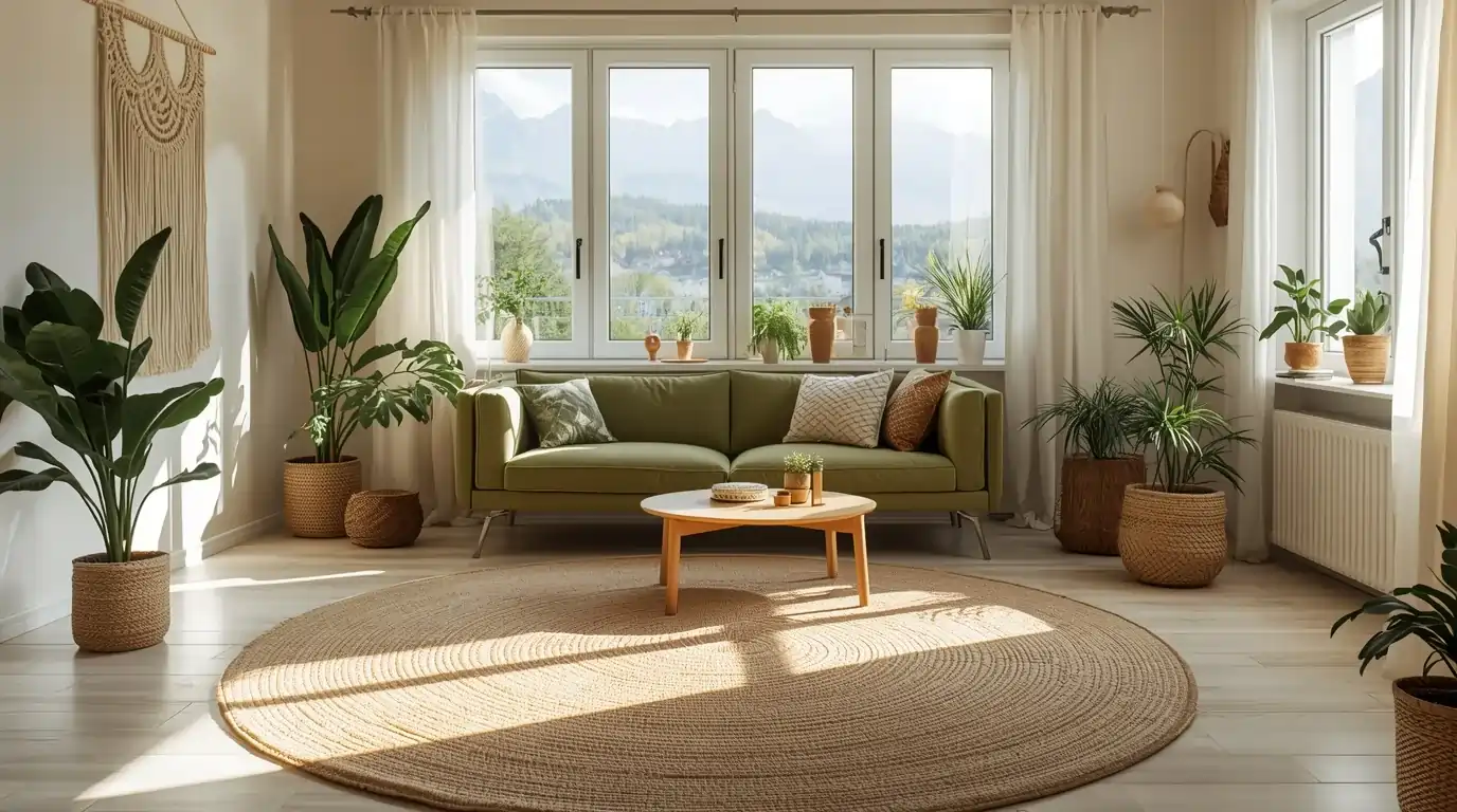 Sauberer Juteteppich in Zürich nach gründlicher Reinigung im Wohnzimmer