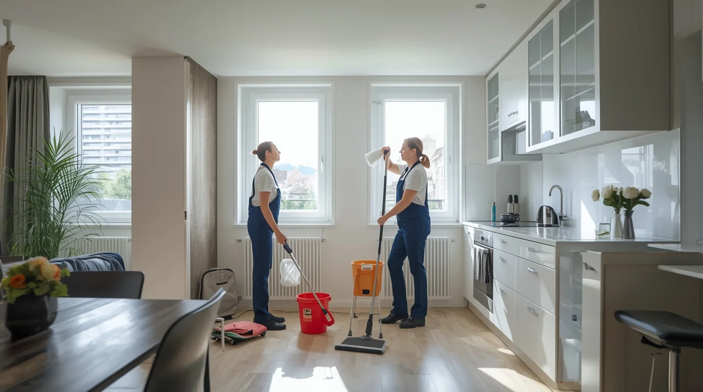 Professional move-out cleaning in Zurich apartment with expert cleaners ensuring spotless results